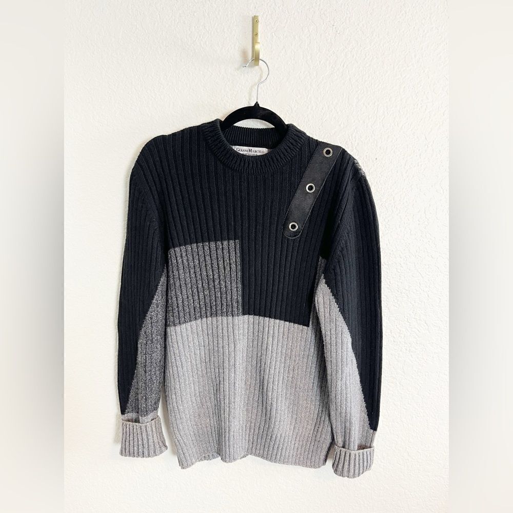 Vintage Ganni gray and black color block grunge grandpa wool sweater. Unisex